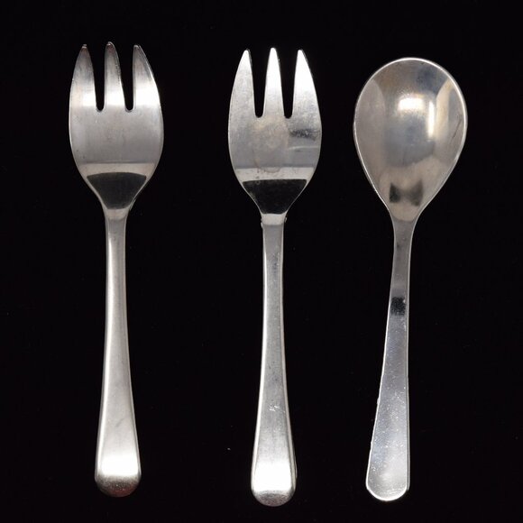 Set 2 Sheffield England Fork Silverplate & 1 Unmarked Spoon Stainless Child 5" - Picture 1 of 13
